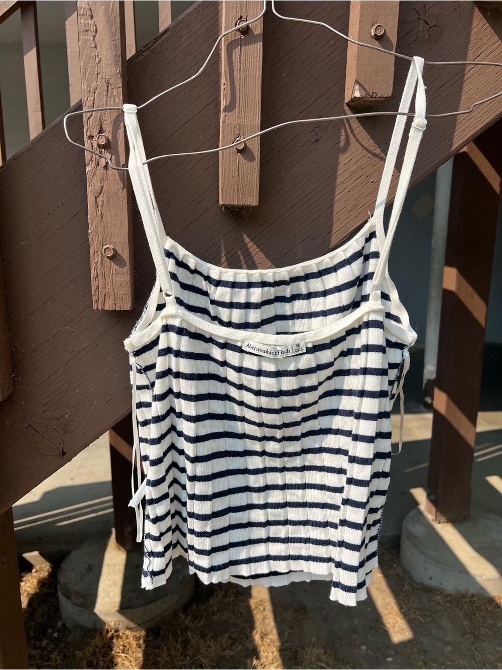 Abercrombie & Fitch White and Navy Striped Ribbed Camisole
